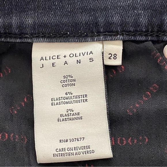 Alice + Olivia Skinny Leg Black Jeans Multicolor Crystals Print Mid-Rise size 28 - Picture 13 of 16